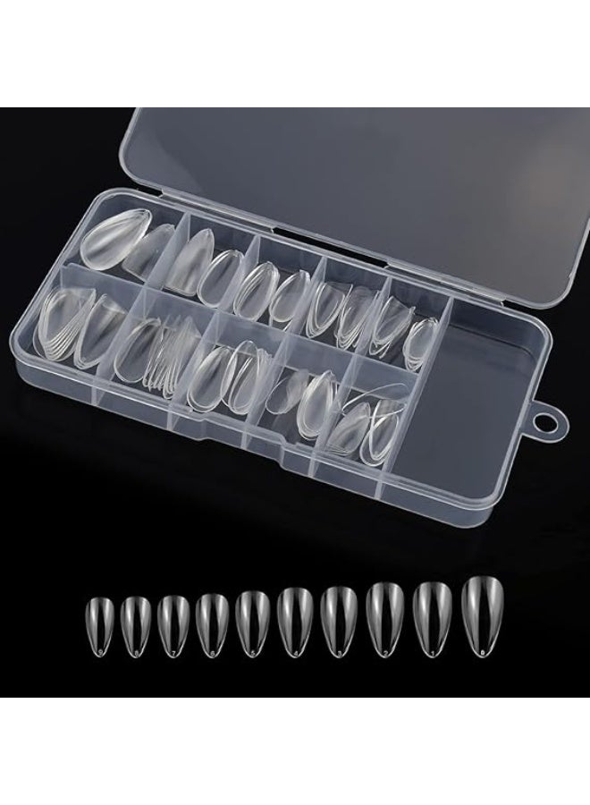 Clear artificial nail tips and storage case, full-cover cuff nails in 10 different sizes for salons and DIY manicures, long-lasting and durable artificial nails for a stylish look, clear color, 100 pieces - Image 1